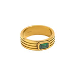 Green Glass Stone 18k Gold Plated Stainless Steel Ring