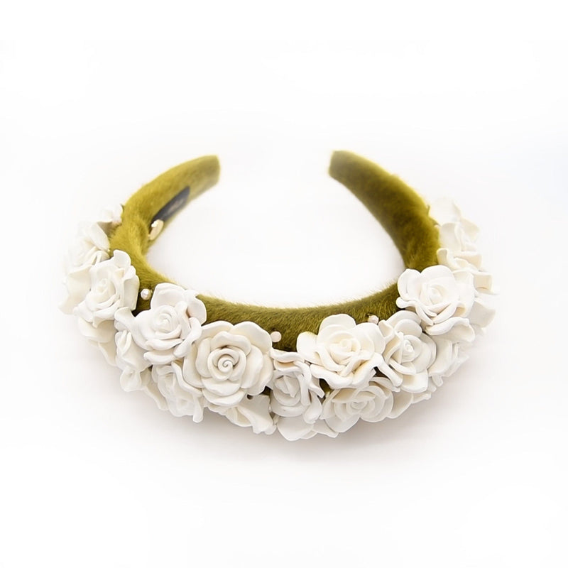 Olive Green Floral Vanilla Headband