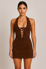 Mahogany Bloom Suede Dress