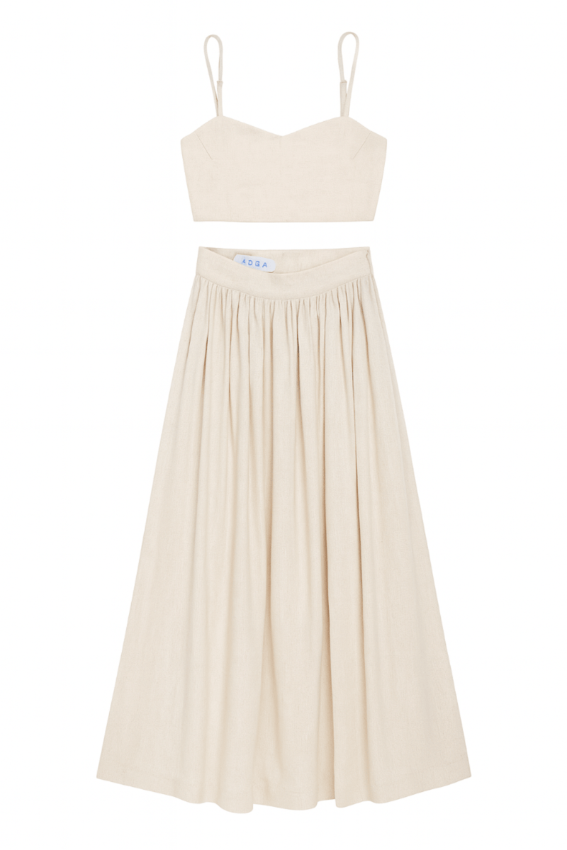 Sand Linen Cropped Top and Matching Skirt