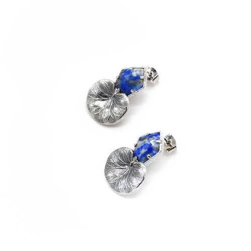 Rhodium Lapis Lazuli Gemstone Lotus Earring
