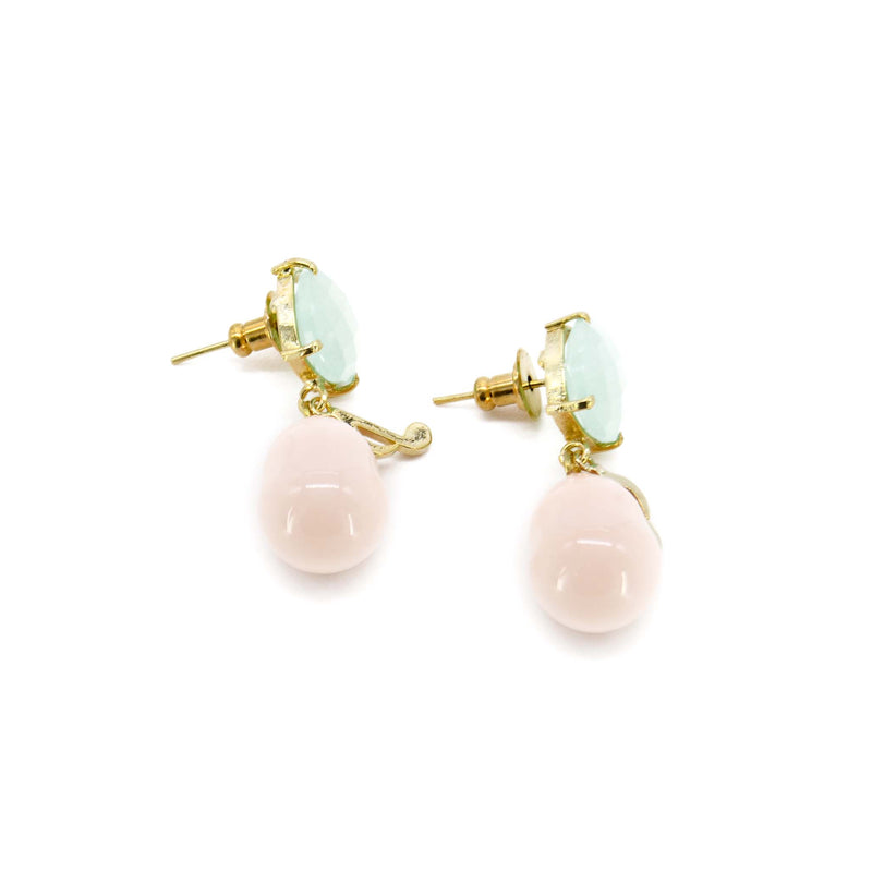 Green Chalcedony & Pink Shell Pearl Musical Earring