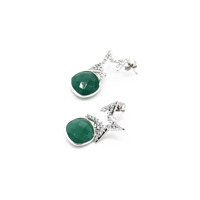Green Onyx and Cubic Zircon Star Earring