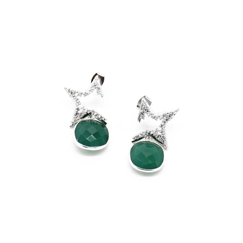 Green Onyx and Cubic Zircon Star Earring