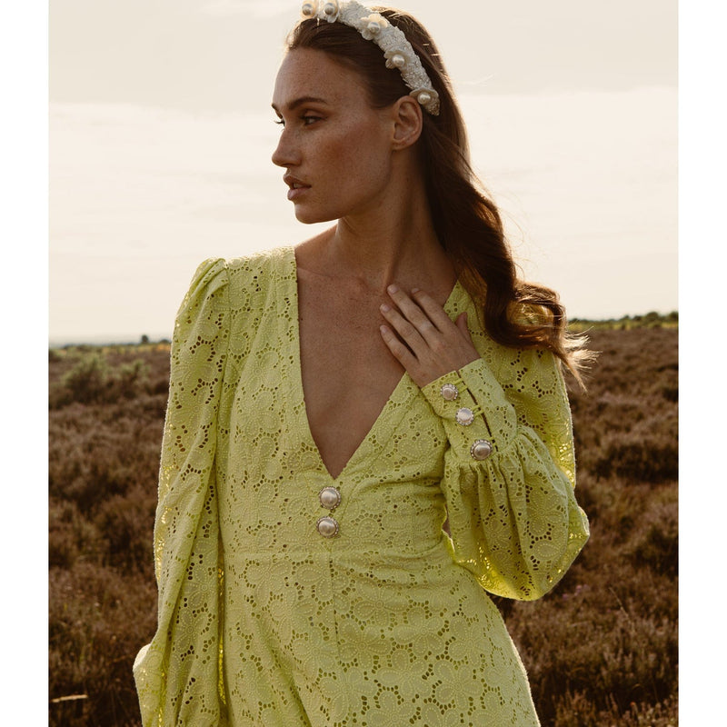 ADIBA Verna Lime Green Eyelet Long Dress - Green - S ADIBA Verna Lime Green Eyelet Long Dress - Green - S