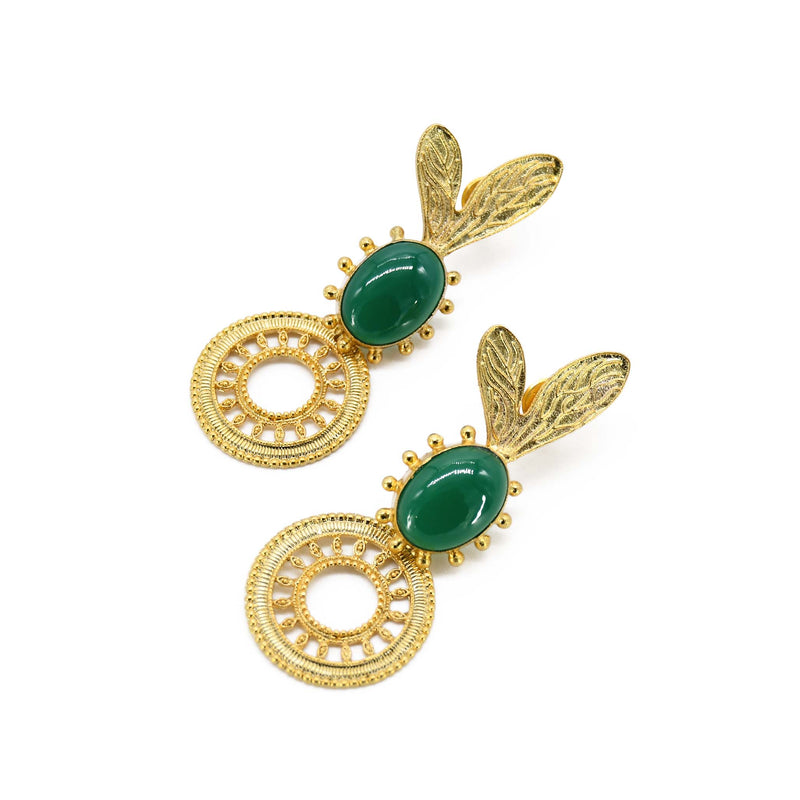 Natural Green Onyx Gemstone Leaves Earring