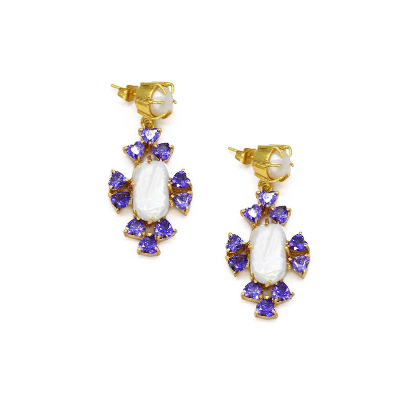 Purple Cubic Zircon & Baroque Pearls Earrings